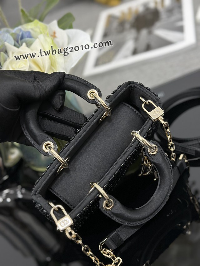 Dior专柜新款迪奥顶级原单Lady D-Joy超迷你刺绣菱形黑珠手提包 djfk1112